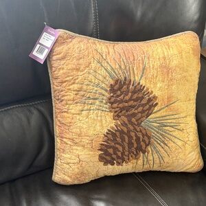 Donna Sharp pinecone quilted  Decorative Throw Pillow in  Tan NWT